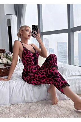 Kadın Askılı Tulum Pijama PinkLeoparEvent Image 0