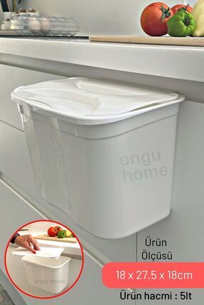 Askılı Çöp Kutusu Kapaklı Çöp Kutusu Beyaz Çöp Kovası ( 5lt ) Image 0