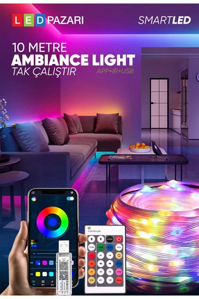 10 Metre Rgb Ses Kontrollü Kumandalı Telefon Kontrollü Kayar Magic Led Müzik Rgb Şerit Su Geçirmez Image 0