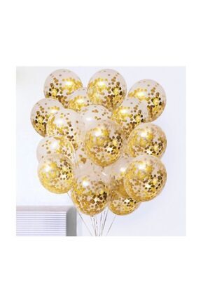 Gold Konfetili Şeffaf Balon Seti - 10 Adet Image 0
