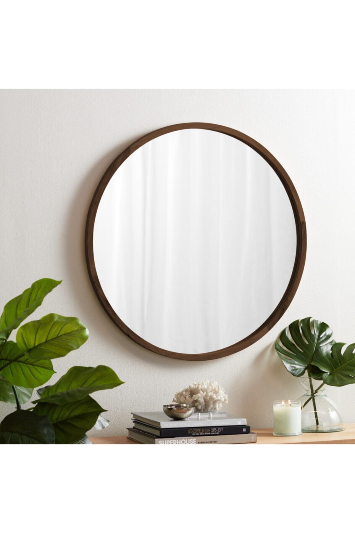 bluecape Doğal Ağaç Masif 50cm Ceviz Çerçeveli Antre Koridor Duvar Salon Banyo Ofis Çocuk Yatak Odası Ayna