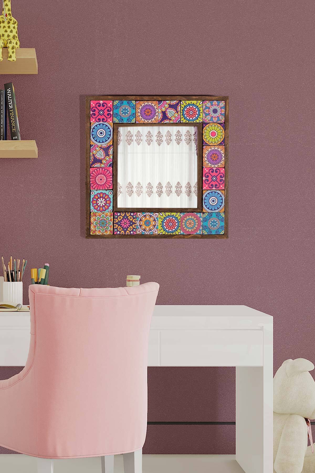 bluecape Positano Doğal Ağaç 33x33 Cm Çerçeveli Antik Limra Taş Kaplı Salon Duvar Konsol Boy Aynası