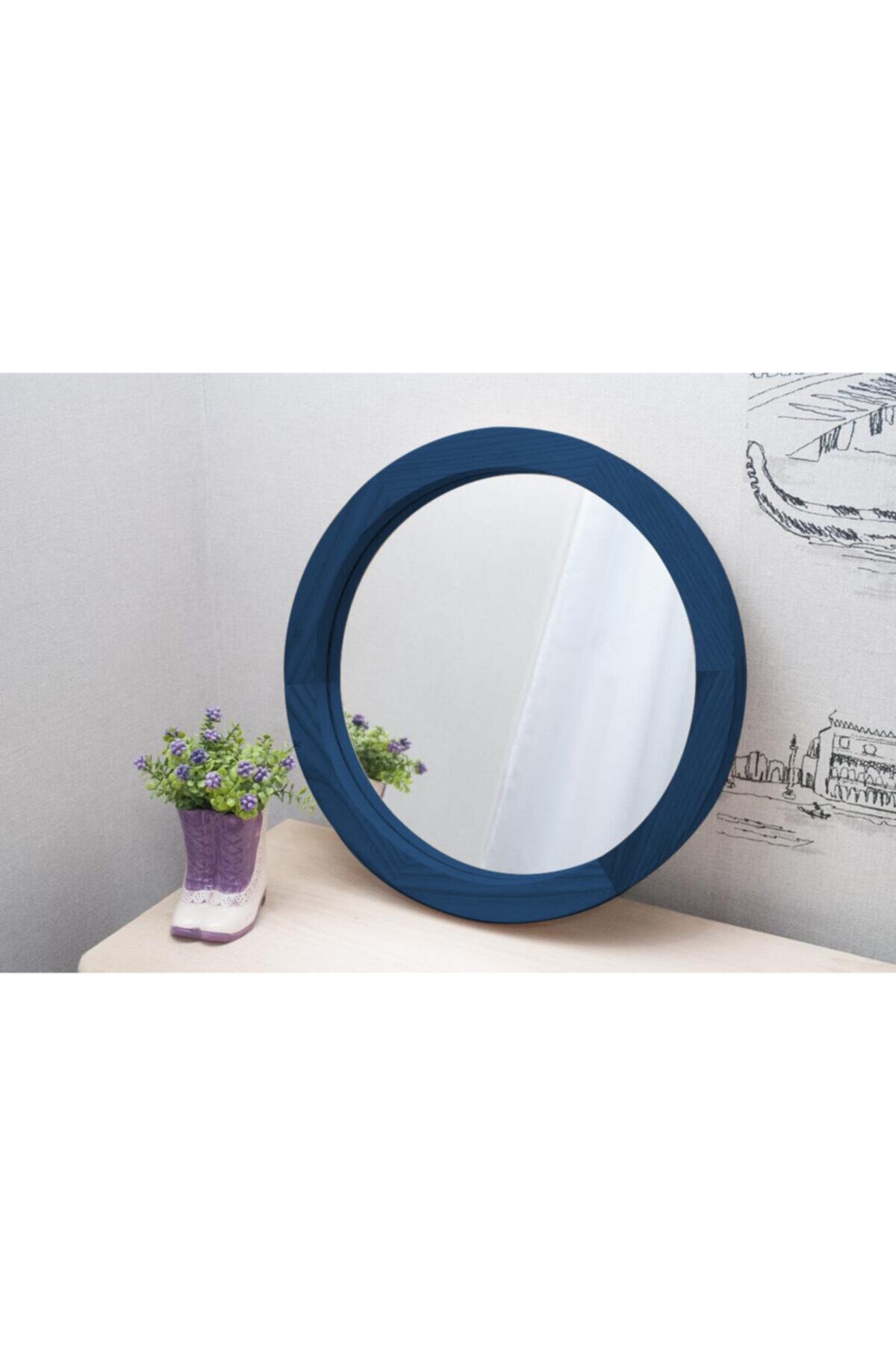 bluecape Doğal Ağaç Masif 30cm Mavi Çerçeveli Antre Koridor Duvar Salon Banyo Ofis Çocuk Yatak Odası Ayna