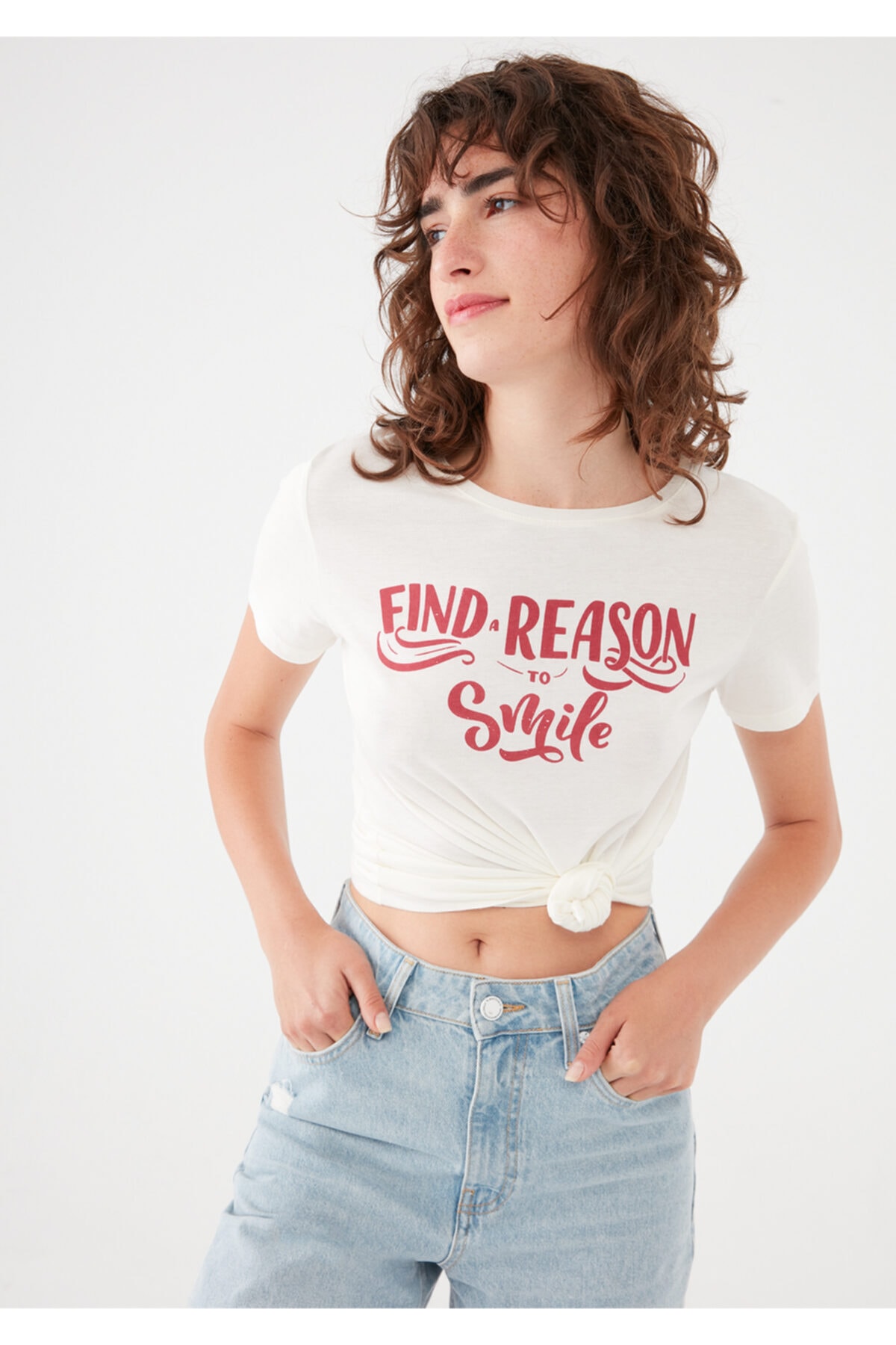 Mavi Find A Reason Baskılı Beyaz Tişört