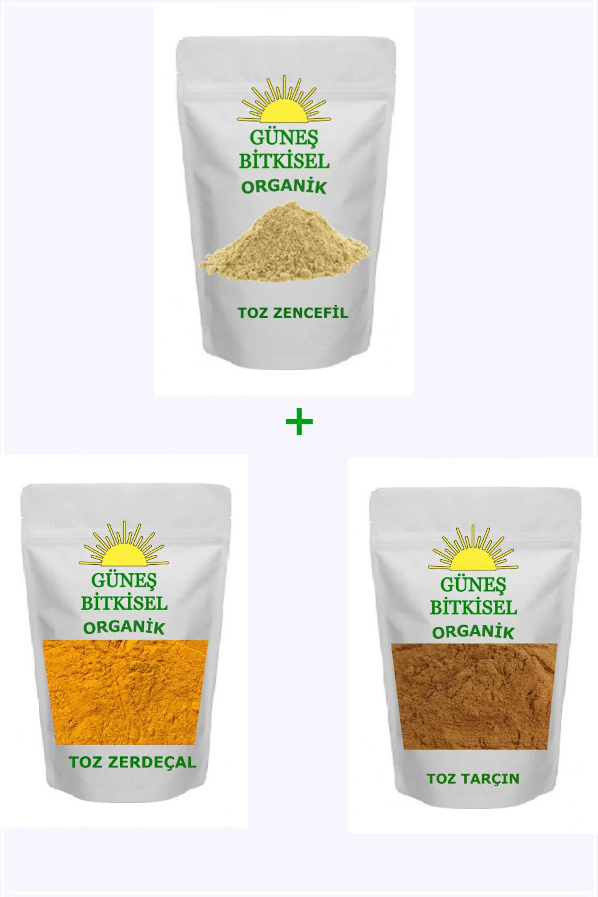 Güneş Bitkisel Organik 100 g Zencefil+100 g Tarçın+ 100 g Zerdeçal Tozu