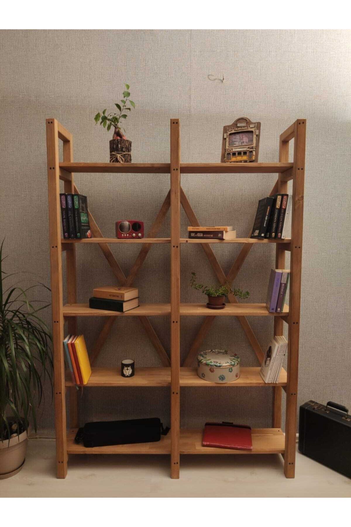 RafKitaplık Zeren Ahşap 5 Raflı Masif Ahşap Kitaplık