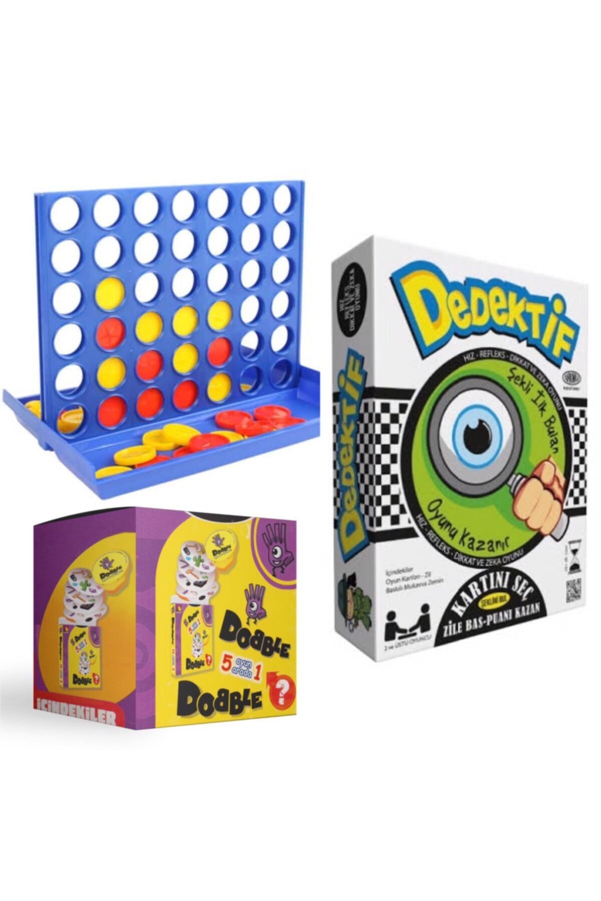 ALFA ZEKA Üçlü Zeka Seti, Dedektif, Hedef 4, Dobble, Dedektif Oyunu, Dobble Oyunu, Dikkat 4, Dörtle, Connect 4