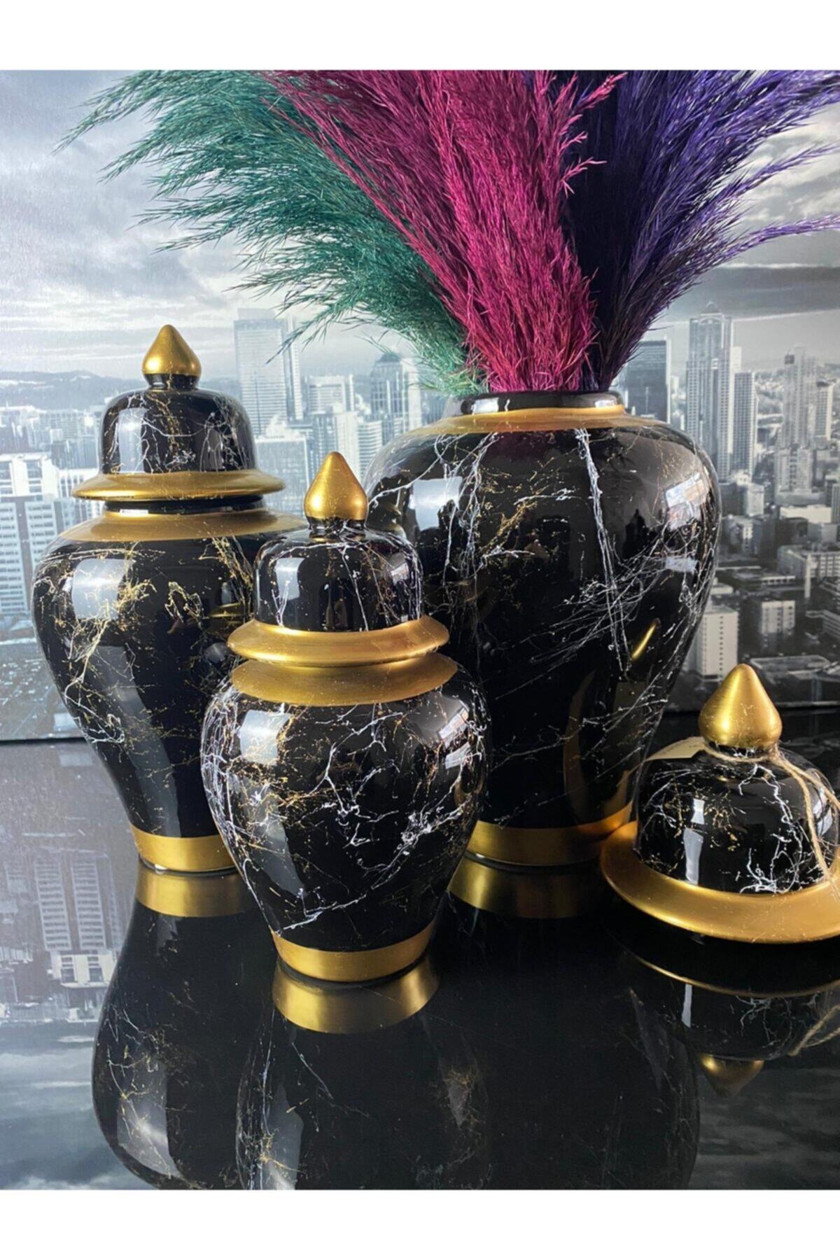 White House Decor Şah Küp 3'lü Set Seramik Siyah Gold 1. Sınıf Malzeme Kaliteli Işçilik