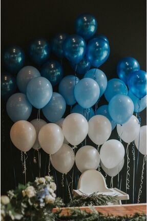 100 Adet Mavi-beyaz-lacivert Metalik Balon Ve Balon Zinciri Konsept Balon Parti Süslemeleri Image 0