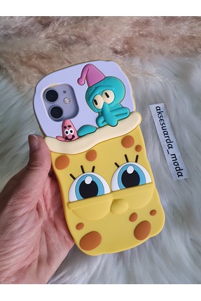 iPhone 11 Uyumlu Sünger Bob ve Squidward Detaylı Yumuşak Hamur Silikon Lüks Kılıf Kapak Image 0