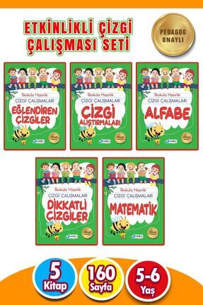 5-6 Yaş Ilkokula Hazırlık Çizgi Çalışmaları Seti 5 Kitap 160 Sayfa Image 0