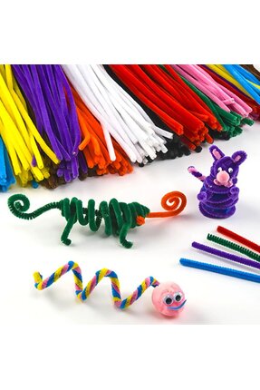 Renkli Şönil, 100 Adet, Tüylü Tel, 30 cm, Eğitici Şönil Seti, Peluş Tel Image 6