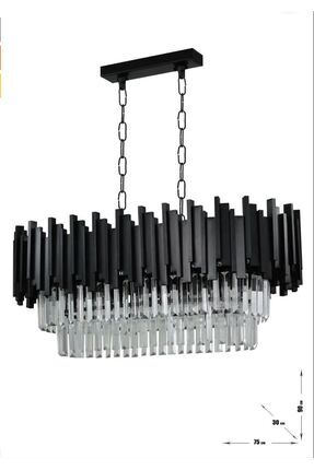 Alya 75x30 Cm'lik Kristal Cam Taşlı Lüks Yemek Masası Üstü Avize - (Siyah Renk) Image 0