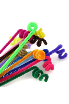 Renkli Şönil, 100 Adet, Tüylü Tel, 30 cm, Eğitici Şönil Seti, Peluş Tel Image 7