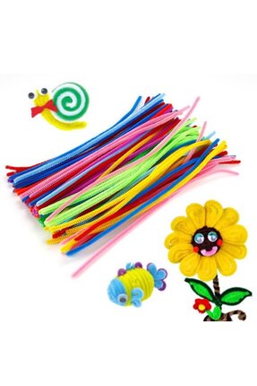 Renkli Şönil, 100 Adet, Tüylü Tel, 30 cm, Eğitici Şönil Seti, Peluş Tel Image 2