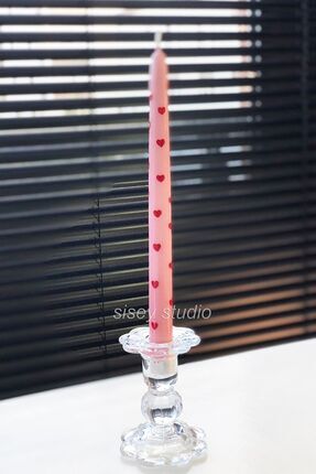 Tekli Pembe Renkli Kırmızı Kalpli Şamdan Kokulu Mum Image 0