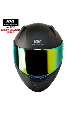 M-801 MAT SİYAH-GOLD GÜNEŞ VİZÖRLÜ KASK (GOLD CAMLI) Image 1