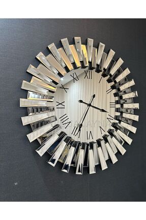 65 Cm Çapında Gümüş Renk Aynalı Duvar Saati Image 0