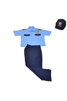 Unisex Kısa Kollu Mavi Türk Polis Kostümü Çocuk Kıyafeti Image 0