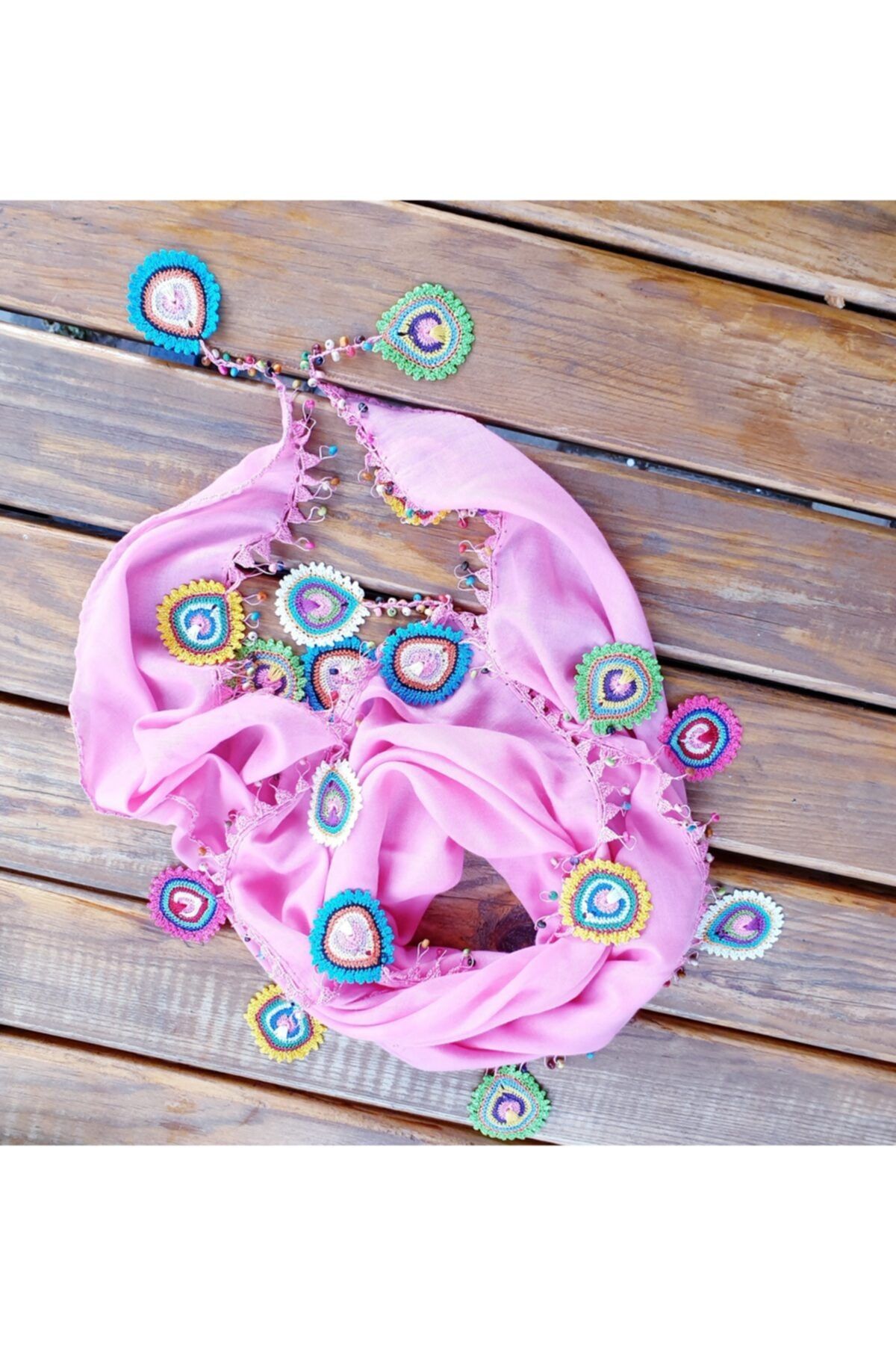 MAGRİB Pembe Tığ Işi Oyalı Fular
