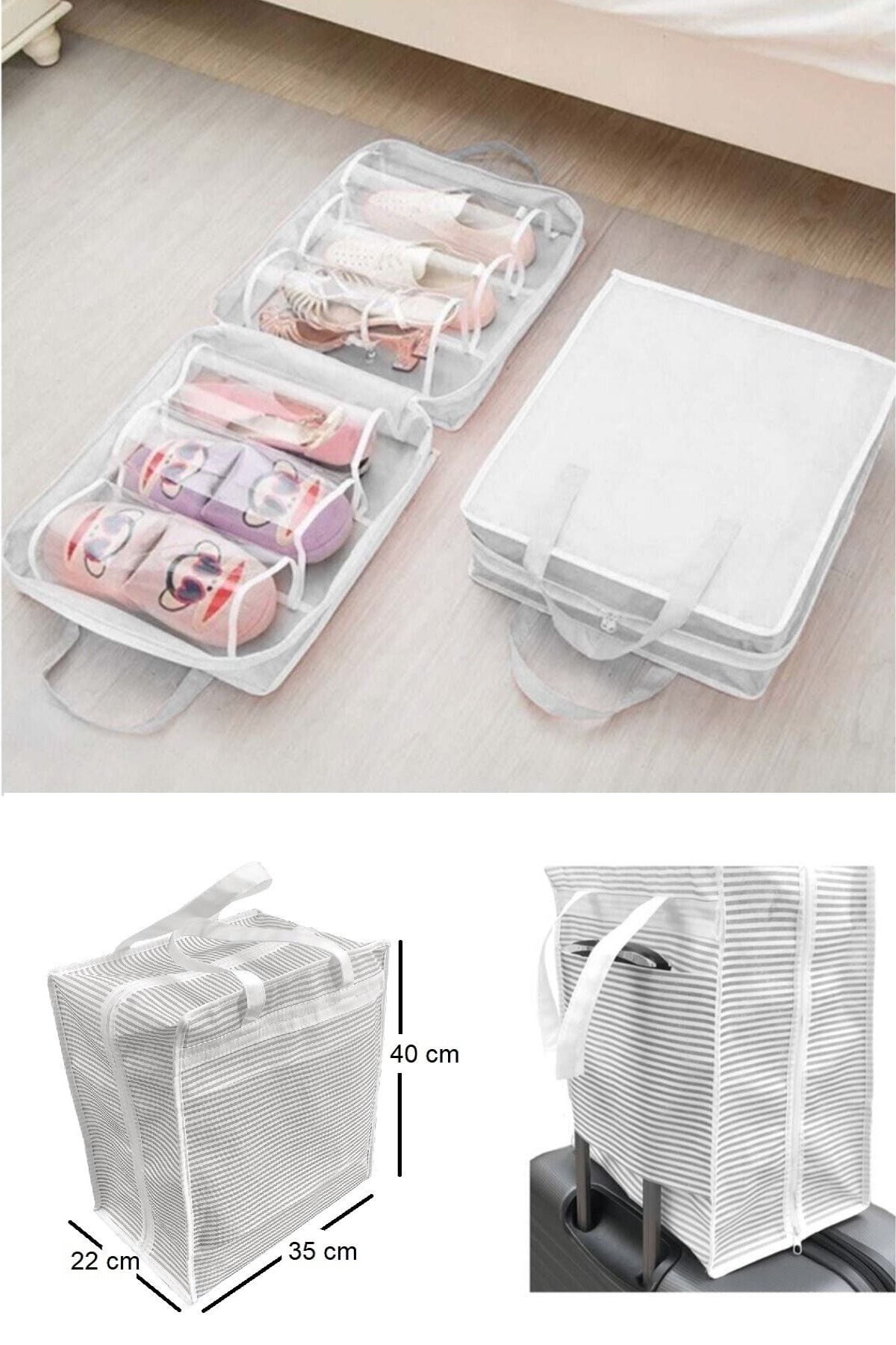 Meleni Home 6 Bölmeli Seyahat Tipi Ayakkabı Hurcu Organizer Saklama Çantası 35 X 22 X 40 Cm