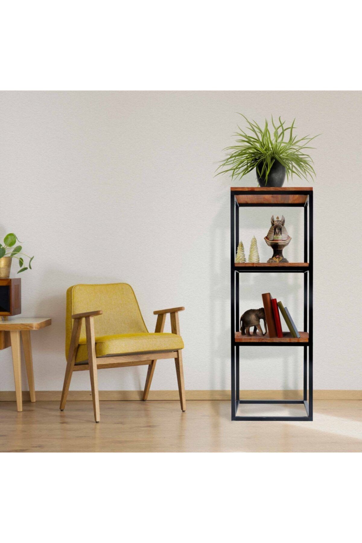 Woodesk Area Masif Ağaç Tik Renk 40x40 3 Katlı Yan Sehpa