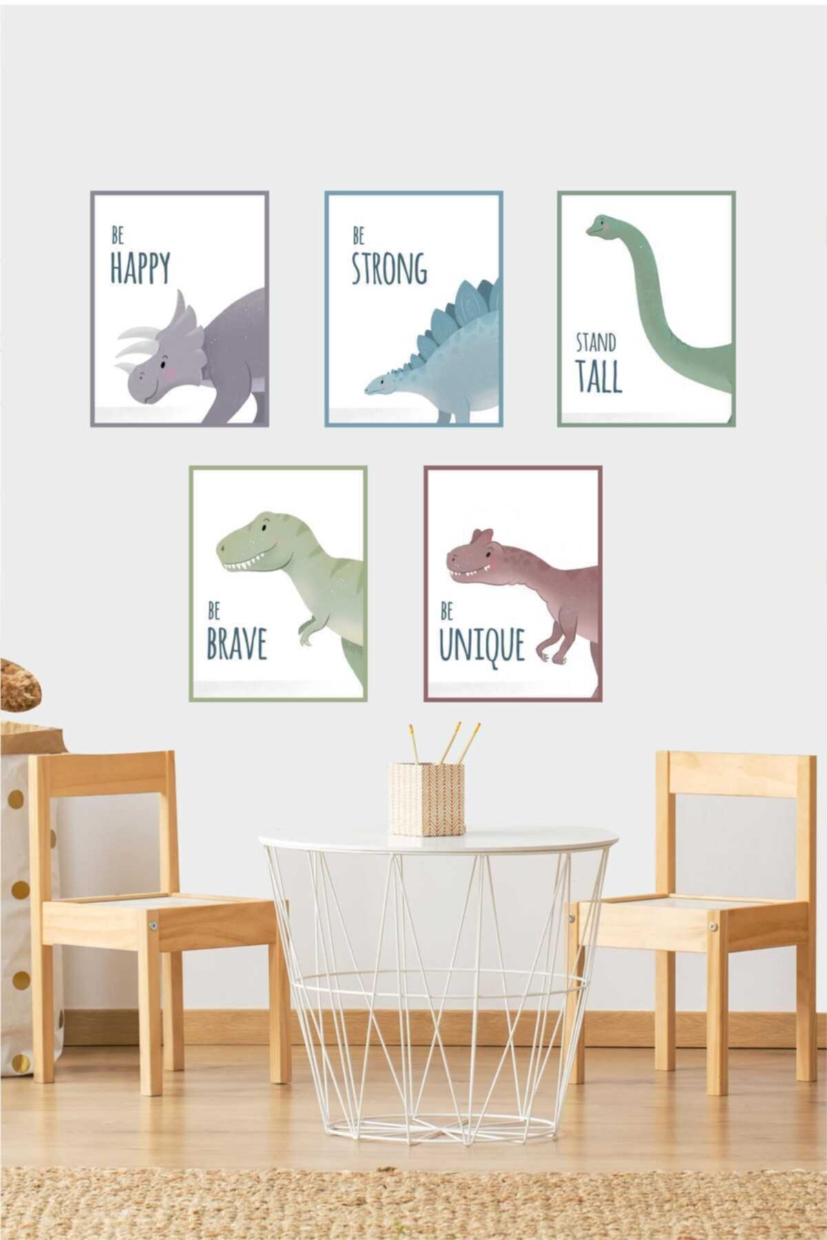 Piksel Grafik Dinazor Temalı Yapışkanlı Poster Seti