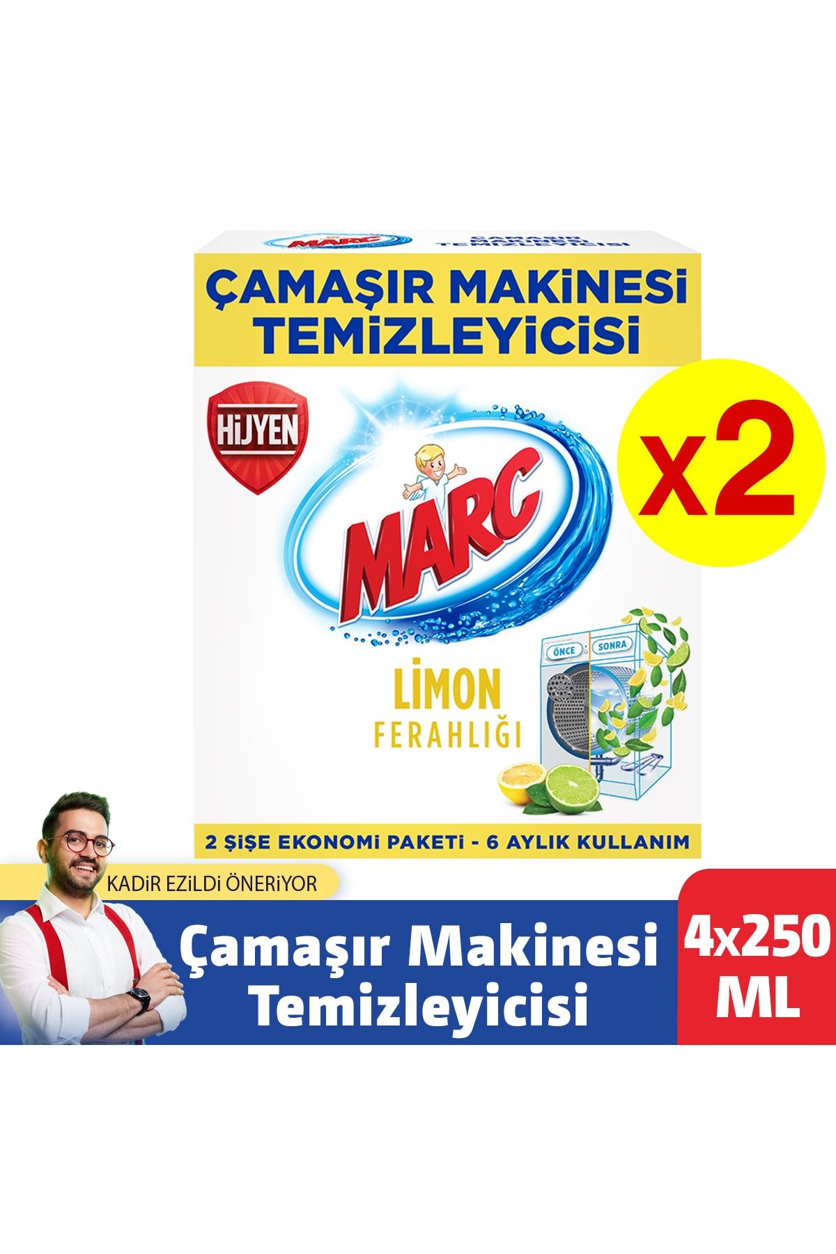 Marc Çamaşır Makinesi Temizleyicisi Limon Ferahlığı 4x250 ml
