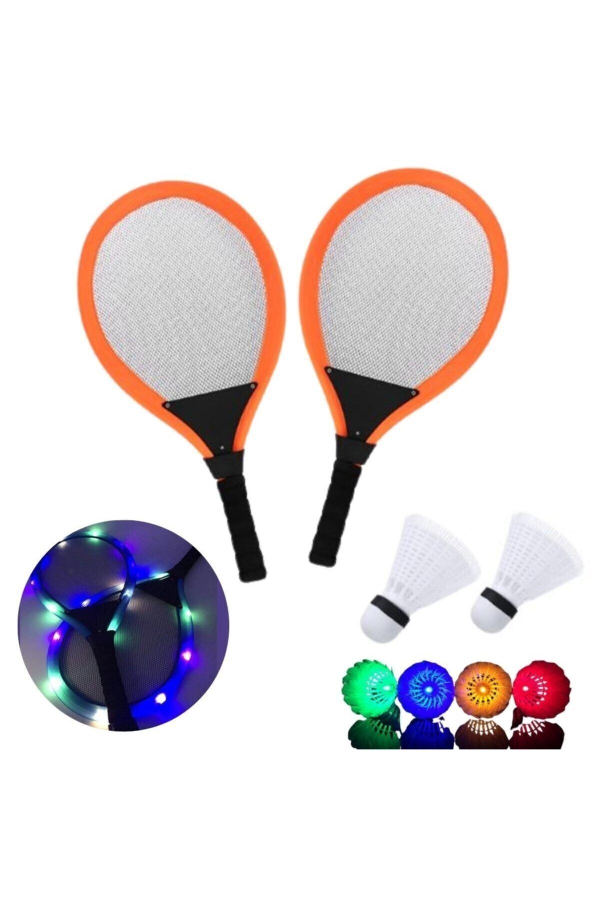 DÜVENCİ TİCARET Işıklı Badminton Seti Hafif Portatif Taşınabilir Fileli Işıklı Raket Işıklı Topu Dahil