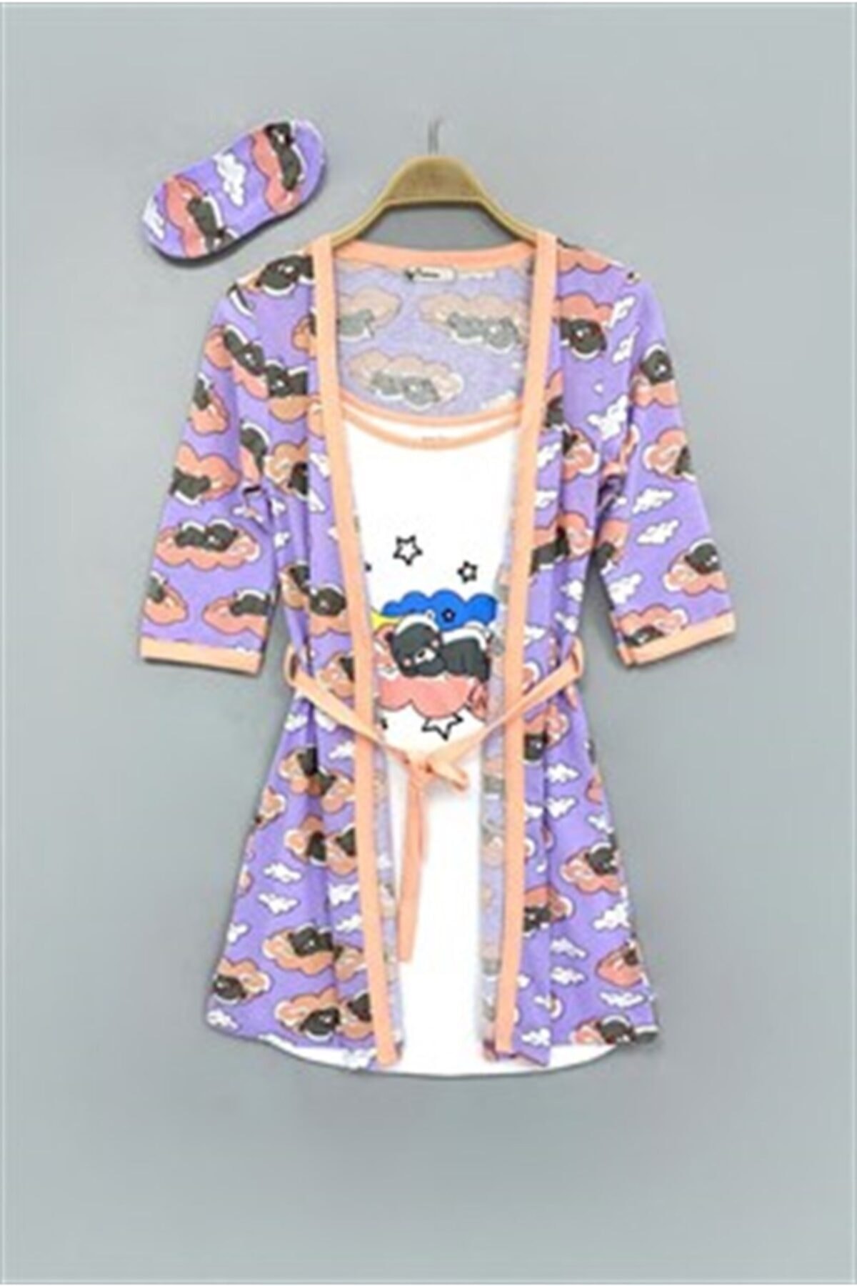 BİNBİRBUTİK Iki Parça Ayıcık Desenli Sabahlık Takım