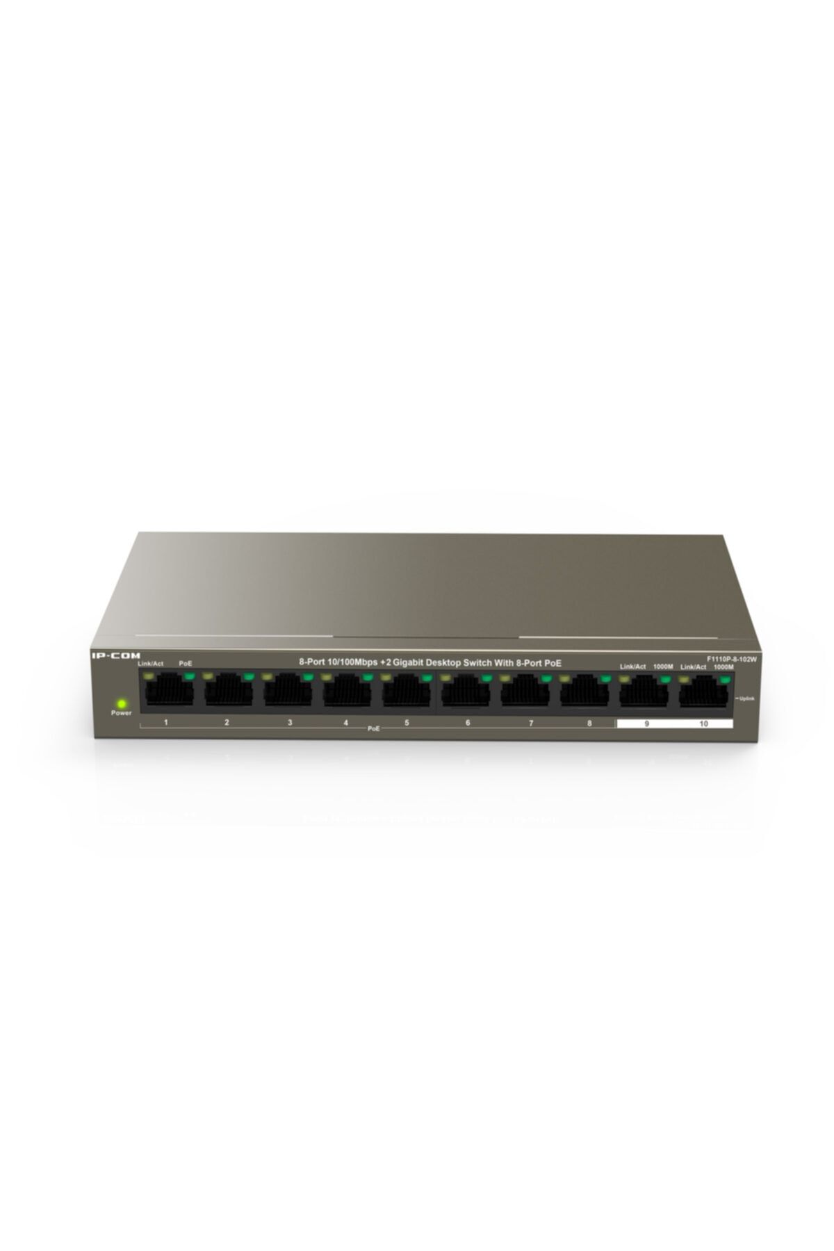 IPCOM F1110p-8-102w Unmanaged,8*10/100mbps+2*10/100/1000mbps Desktop Poe Switch,poe Pwr Bud.99w