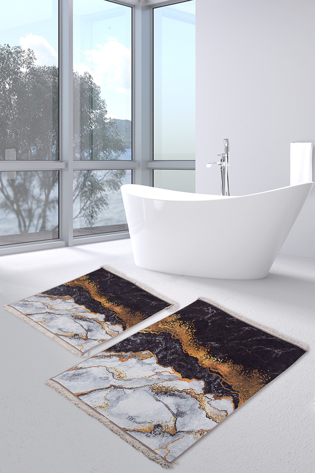 Bonny Home Crater Djt 2'li Püsküllü Banyo Paspası Seti Kaymaz Tabanlı Saçaklı Klozet Takımı