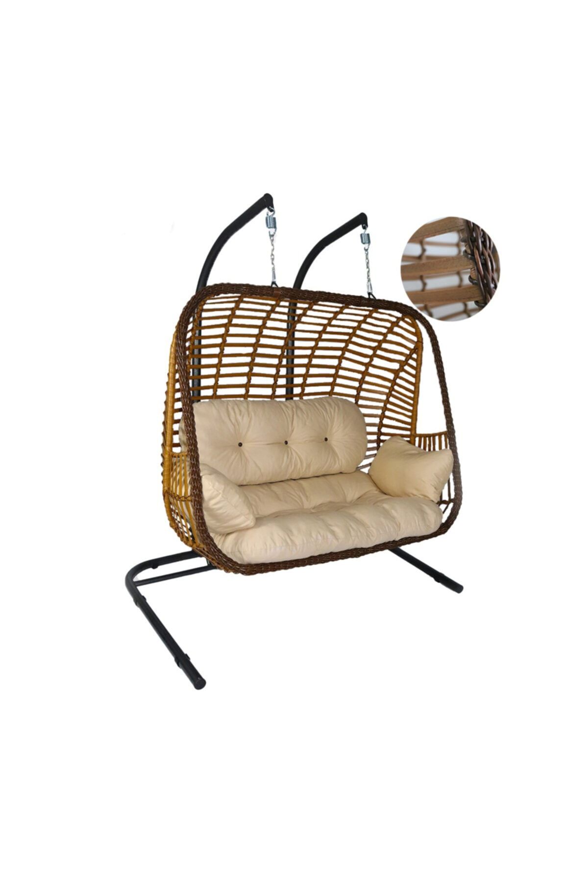 MONALİN Kudüs Rattan Örgü Çift Kişilik Bahçe Ve Balkon Salıncağı