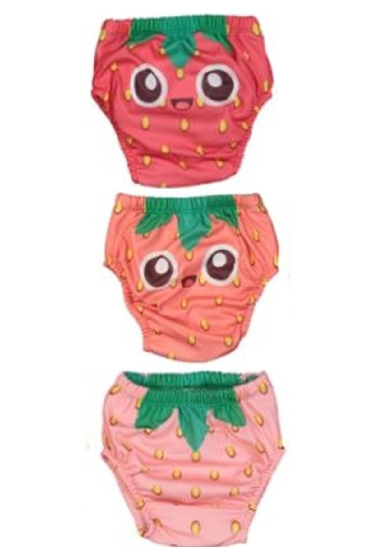 Poope's Antialerjik Su Geçirmez Alıştırma Kilodu Pembe Çilek Desenli 3-4 Yaş 3'lü Paket