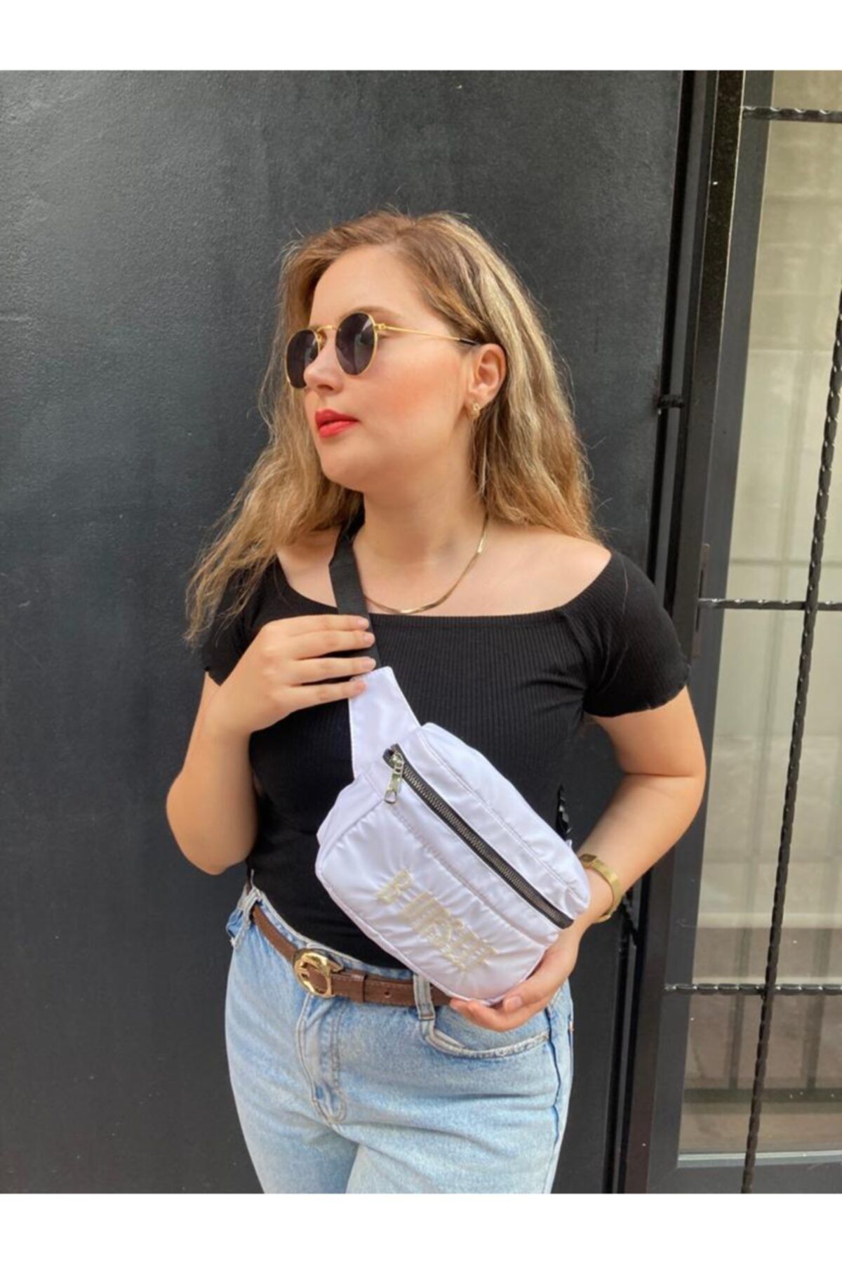 Charlene Beyaz Saten Kumaş Bel Çantası Freebag Burself