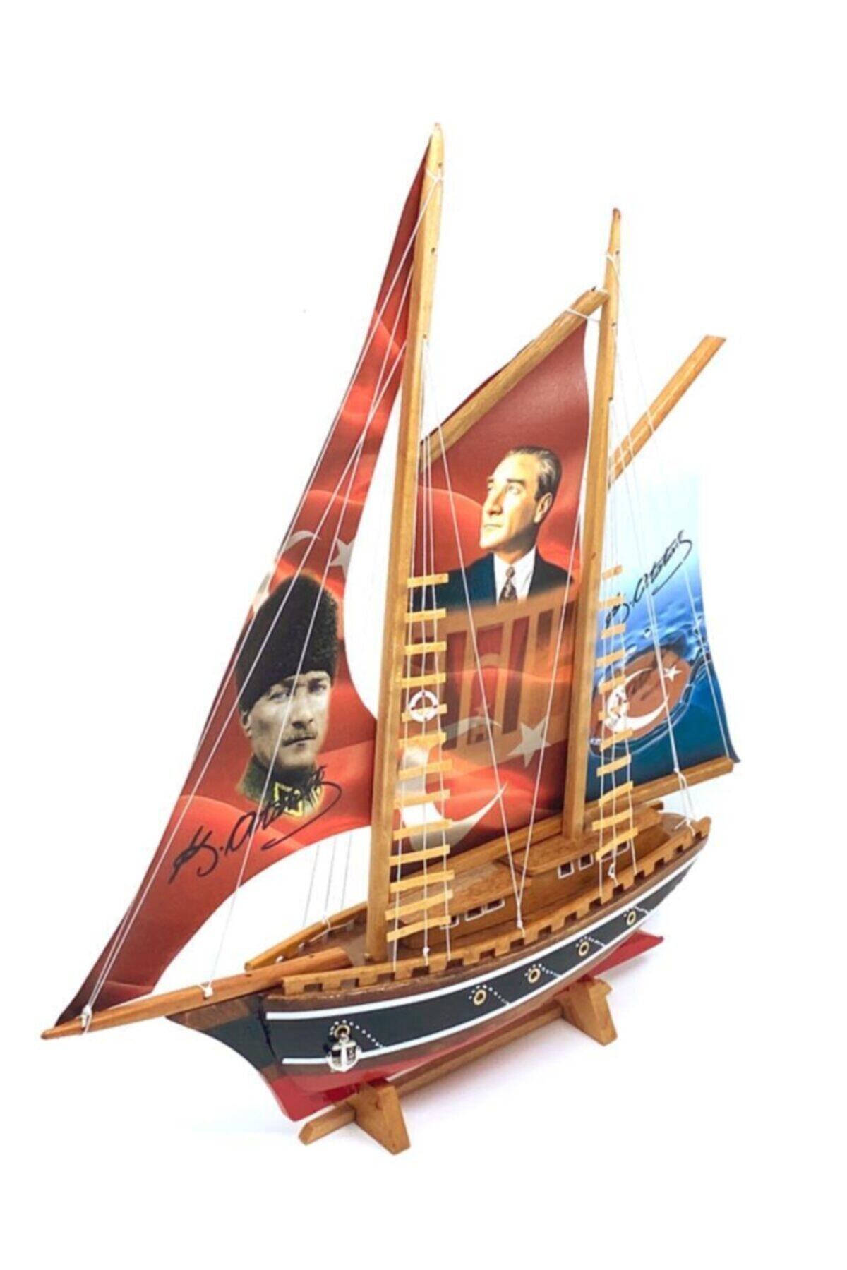 YİĞİTOĞLU DESIGN Özel Tasarım Atatürk Yelkenli El Yapımı Büyük Boy Premium Doğal Ahşap Gemi Maketi M5