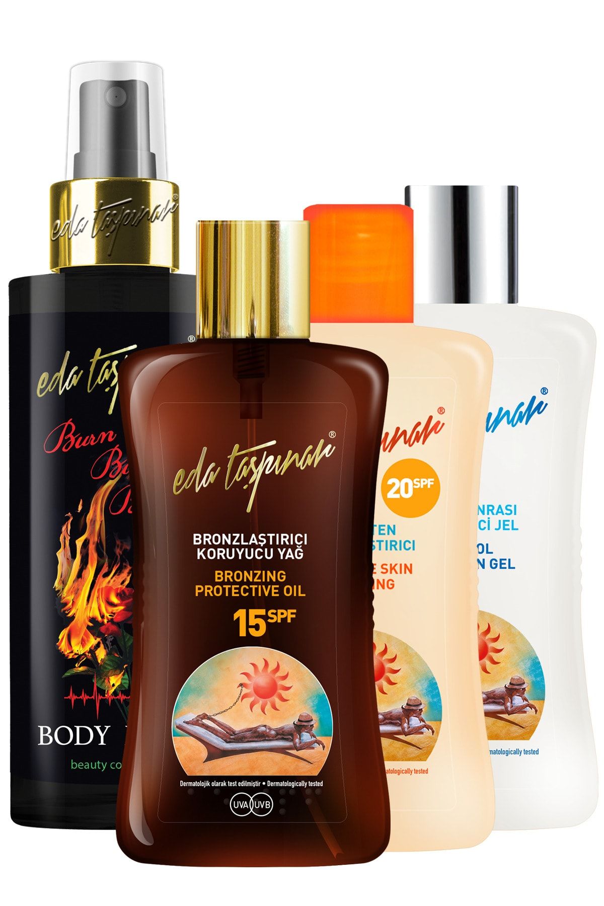 Eda Taşpınar Bronzlaştırıcı Koruyucu Yağ - Beyaz Ten Bronzlaştırıcı - Serinletici Jel - Burn Body Mist