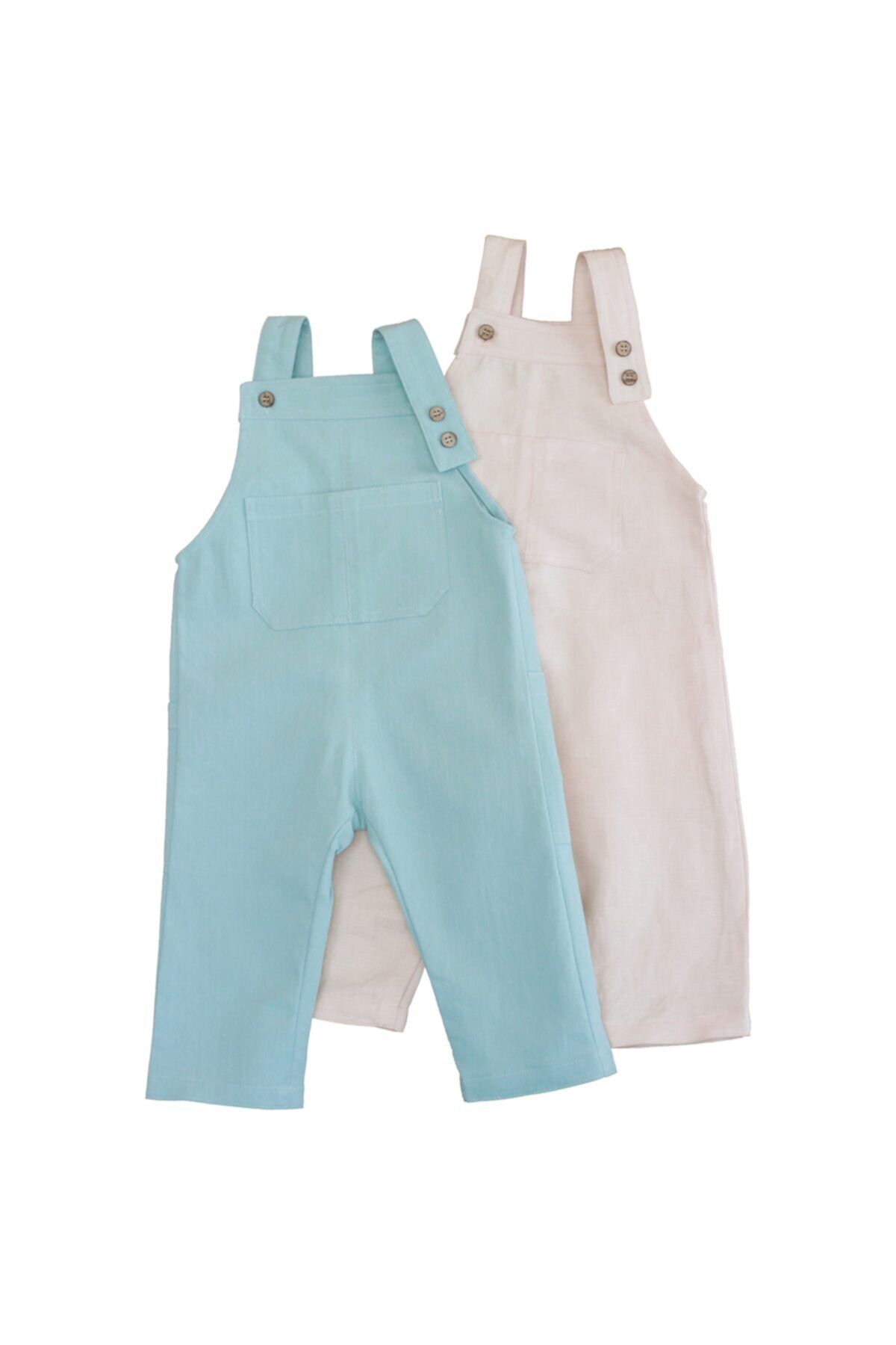 potatots Kız Erkek Ayarlanabilir Düğmeli Mint Blue Kanvas Keten Tulum