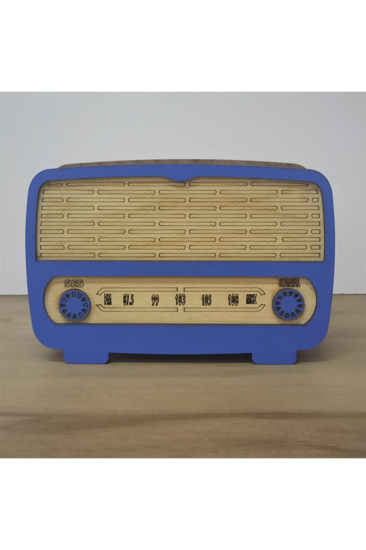 yenihayatdekorasyon Rustik Ahşap Radyo Kumbara Mavi