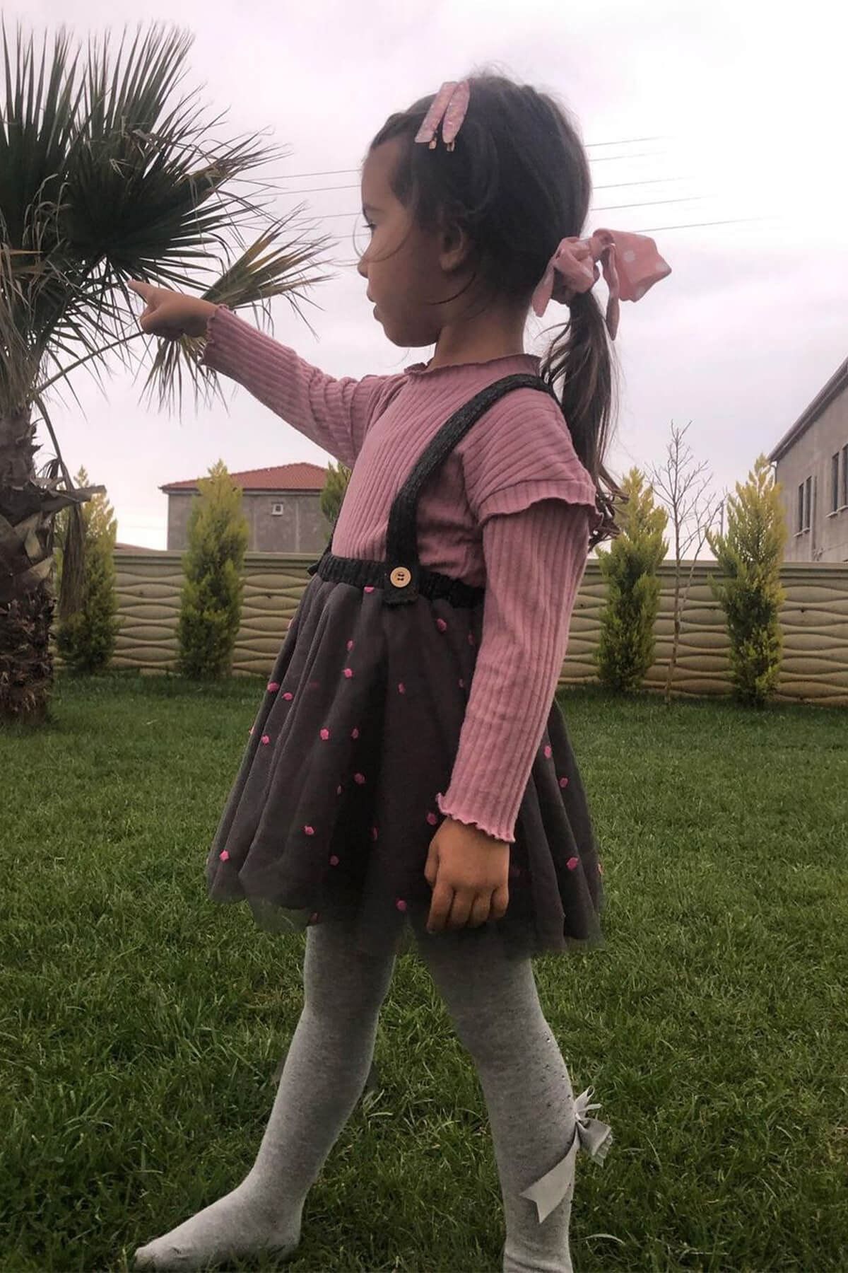 Bebektemoda Tüllü Etek Salopet Gri