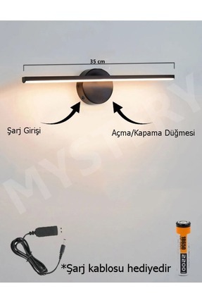Led şarjlı pilli Modern Tasarım Siyah Eskitme Gün Işığı Banyo - Mutfak - Salon-ofis Flüt aplik Image 0