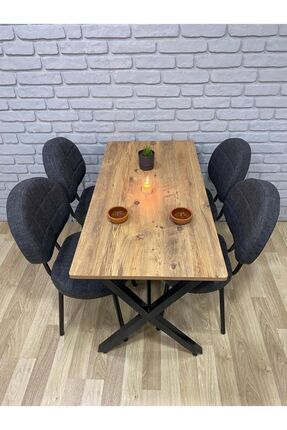 Masa Takımı, Yemek Masası, Mutfak Masası, Balkon Masası - 70x110 Çam 4 Sandalye Gri Image 0