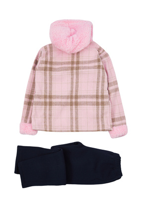 Pembe Kız Çocuk Ekose Desenli Ceket-Tshirt-Pantolon 3'lü Set Örme Alt-Üst Takım TKDAW25AU00031 Image 4