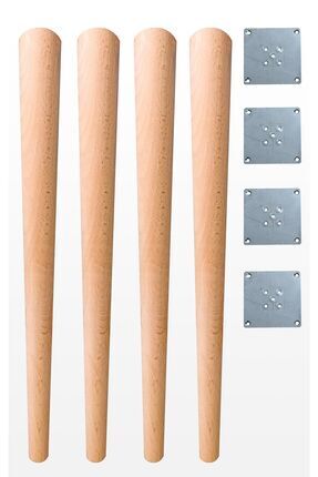 Ahşap Konik Masa Ayağı 4'lü Set / Uzunluk: 75 Cm - Çap: 5.5 Cm / Aparatı Ile Birlikte Gönderim Image 0