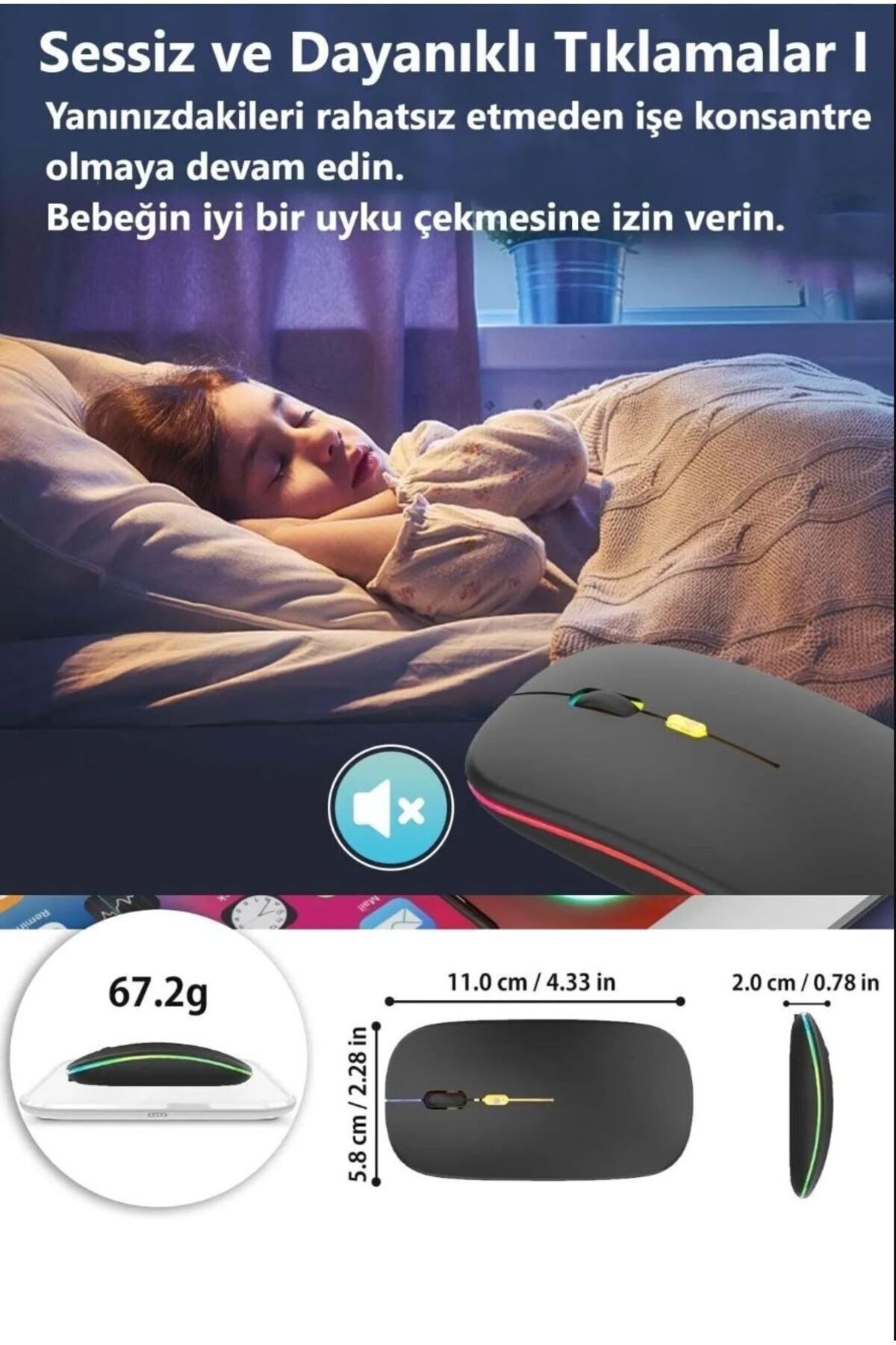 ماوس بی سیم ماوس بی سیم 4 کلید رنگی بی صدا کنترل DPI قابل شارژ Yındıao