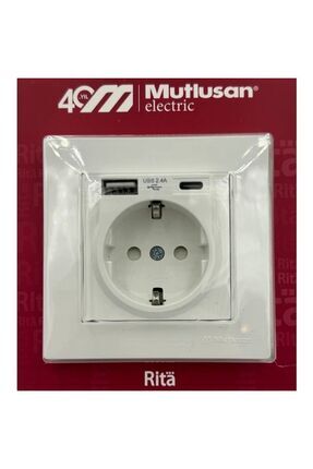 Rita USB + Type-C Li Topraklı Priz Beyaz Image 0