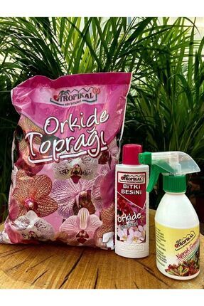 Orkide Toprağı 3 Lt+Orkide Çiçek Açtıran Bitki Besini 225 ml+ Yaprak Temızleyıcı 250 ml Image 0