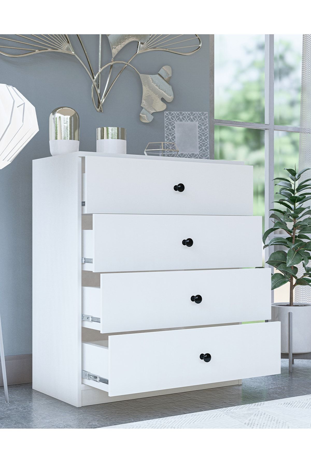 کمد سفید 4 کشو Gm 083 Almina با دسته دکمه