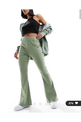 Sportswear Rib Jersey Fitilli İspanyol Paça Kadın Yeşil Eşofman Altı Image 0