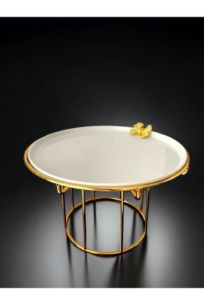 Gold Ayaklı 28cm Porselen Servis Sunum Pasta Tabağı Ikramlık Sunumluk Kurabiyelik Tatlı Meyvelik Image 0